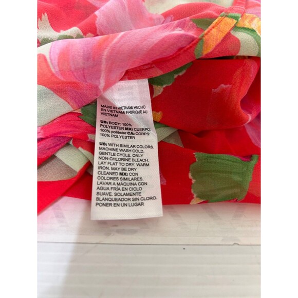 NWT Chicos Blouse Womens Size 3 L Georgette Flame Red Fiesta Floral Top Button n - Picture 8 of 10